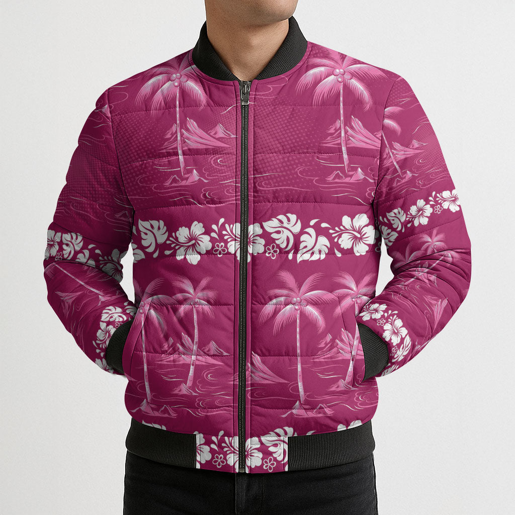 Pink Hawaii Palm Tree Hibiscus Bomber Puffer Jacket Fantasy Summer Vibe LT01 - Polynesian Pride