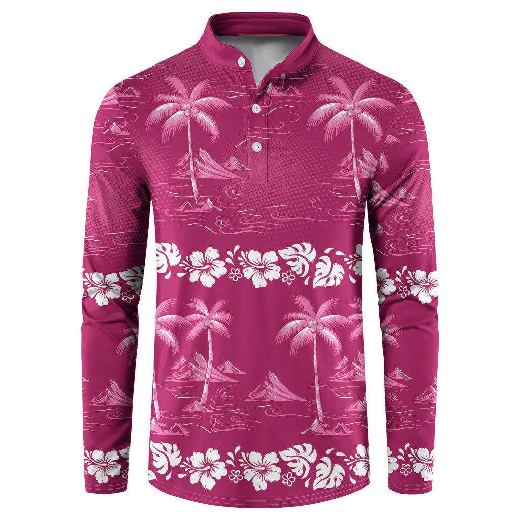 Pink Hawaii Palm Tree Hibiscus Button Sweatshirt Fantasy Summer Vibe LT01 Pink - Polynesian Pride