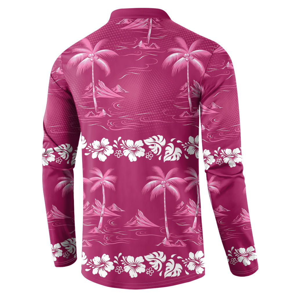 Pink Hawaii Palm Tree Hibiscus Button Sweatshirt Fantasy Summer Vibe LT01 - Polynesian Pride