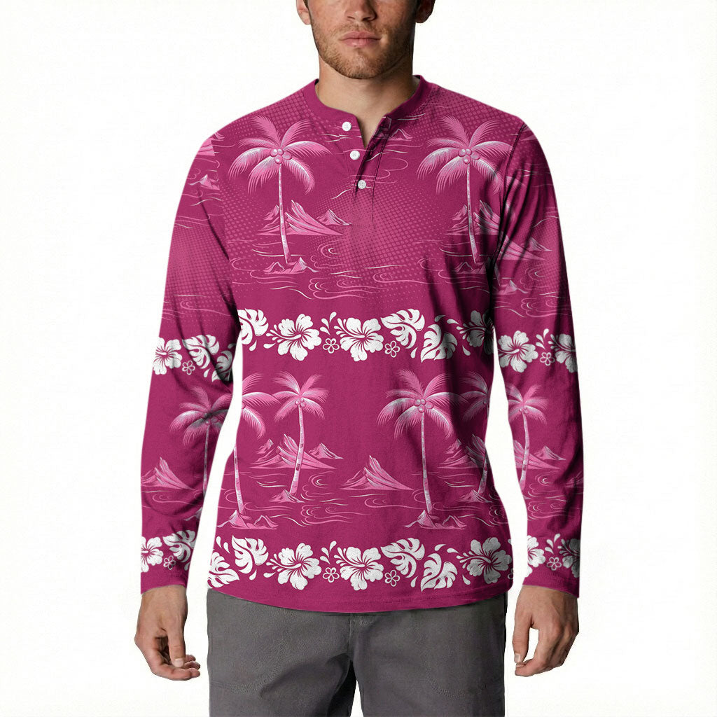 Pink Hawaii Palm Tree Hibiscus Button Sweatshirt Fantasy Summer Vibe LT01 - Polynesian Pride