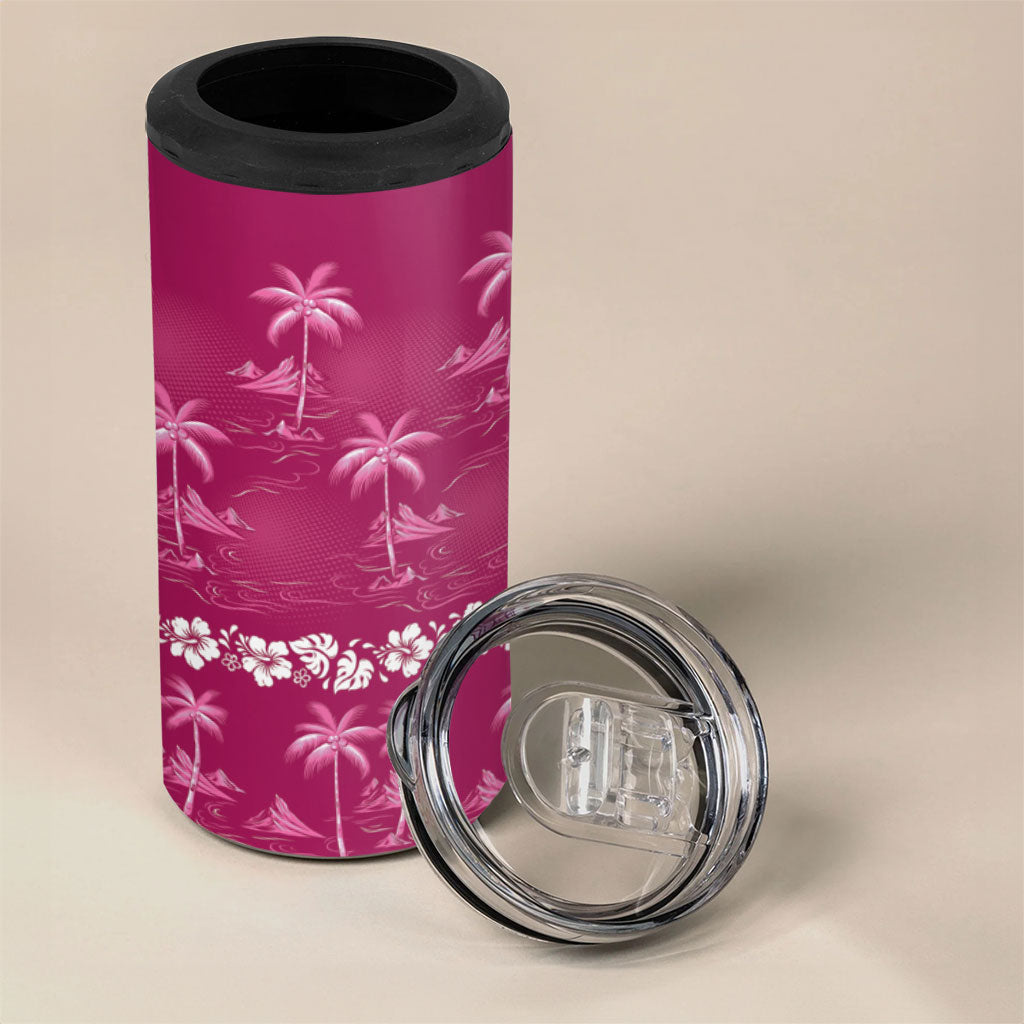Pink Hawaii Palm Tree Hibiscus 4 in 1 Can Cooler Tumbler Fantasy Summer Vibe LT01 - Polynesian Pride