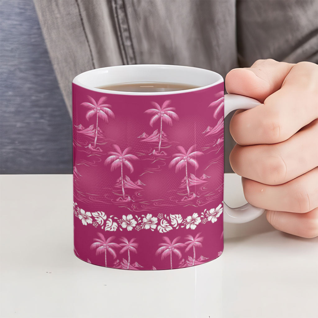 Pink Hawaii Palm Tree Hibiscus Ceramic Mug Fantasy Summer Vibe LT01 - Polynesian Pride