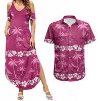 Pink Hawaii Palm Tree Hibiscus Couples Matching Summer Maxi Dress and Hawaiian Shirt Fantasy Summer Vibe LT01 Pink - Polynesian Pride
