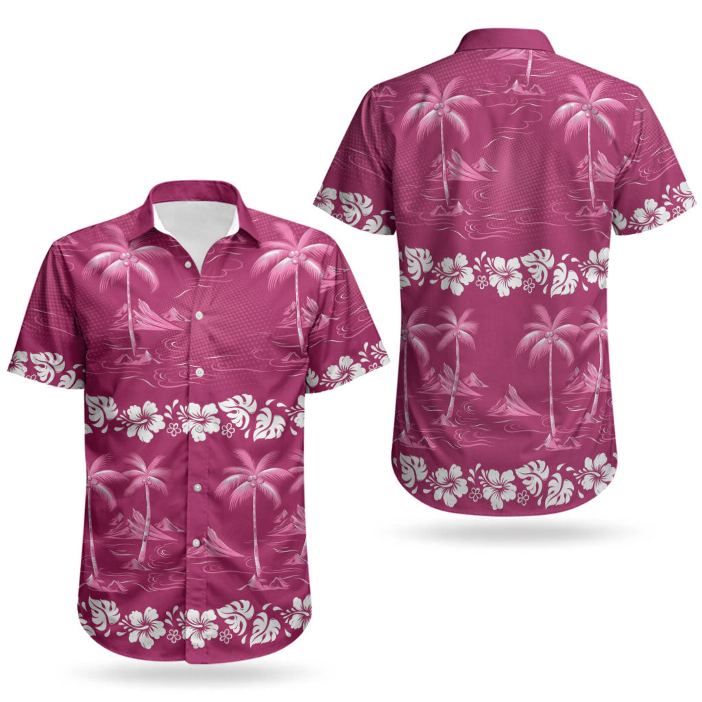 Pink Hawaii Palm Tree Hibiscus Couples Matching Tank Maxi Dress and Hawaiian Shirt Fantasy Summer Vibe LT01 - Polynesian Pride
