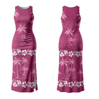 Pink Hawaii Palm Tree Hibiscus Couples Matching Tank Maxi Dress and Long Sleeve Button Shirt Fantasy Summer Vibe LT01 - Polynesian Pride