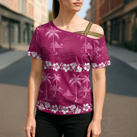 Pink Hawaii Palm Tree Hibiscus Cross Shoulder Shirt Fantasy Summer Vibe LT01 - Polynesian Pride