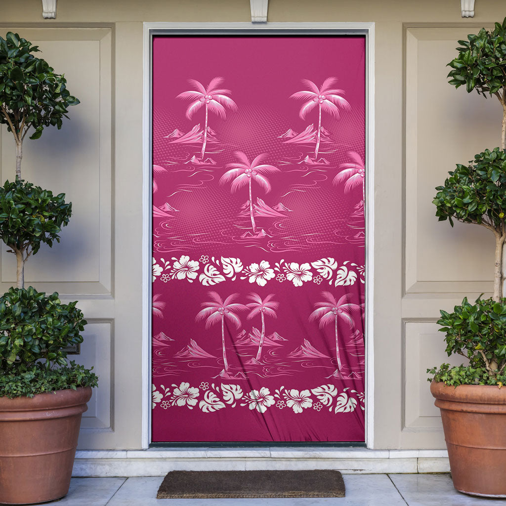 Pink Hawaii Palm Tree Hibiscus Door Cover Fantasy Summer Vibe LT01 Pink - Polynesian Pride