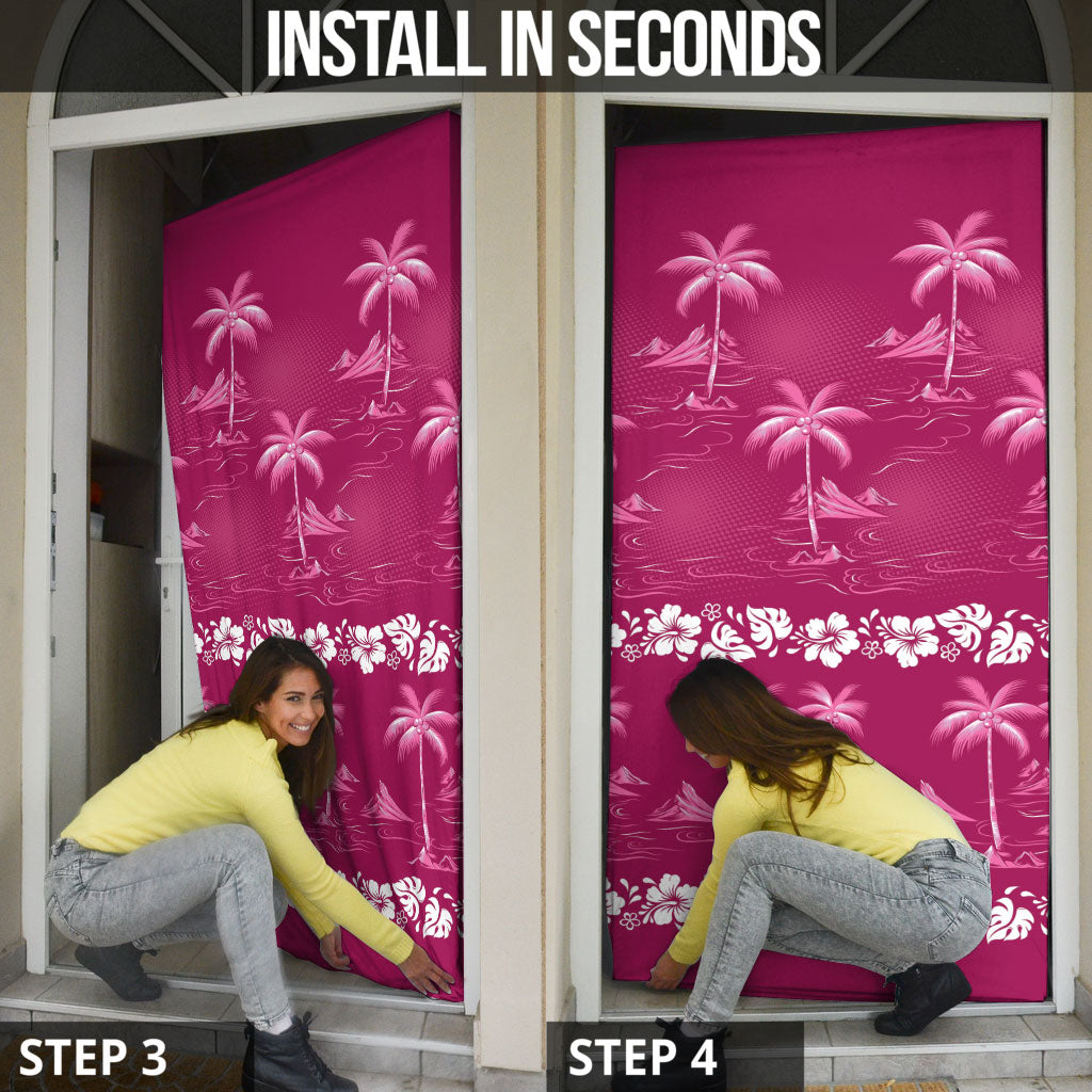 Pink Hawaii Palm Tree Hibiscus Door Cover Fantasy Summer Vibe LT01 - Polynesian Pride