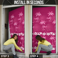 Pink Hawaii Palm Tree Hibiscus Door Cover Fantasy Summer Vibe LT01 - Polynesian Pride