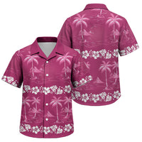 Pink Hawaii Palm Tree Hibiscus Family Matching Off The Shoulder Long Sleeve Dress and Hawaiian Shirt Fantasy Summer Vibe LT01 Son's Shirt Pink - Polynesian Pride