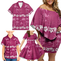 Pink Hawaii Palm Tree Hibiscus Family Matching Off Shoulder Short Dress and Hawaiian Shirt Fantasy Summer Vibe LT01 - Polynesian Pride