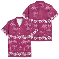 Pink Hawaii Palm Tree Hibiscus Family Matching Off Shoulder Short Dress and Hawaiian Shirt Fantasy Summer Vibe LT01 Dad's Shirt - Short Sleeve Pink - Polynesian Pride