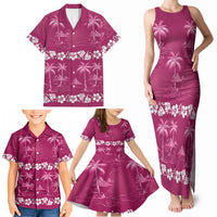 Pink Hawaii Palm Tree Hibiscus Family Matching Tank Maxi Dress and Hawaiian Shirt Fantasy Summer Vibe LT01 - Polynesian Pride