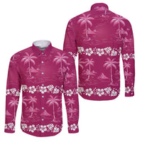 Pink Hawaii Palm Tree Hibiscus Family Matching Tank Maxi Dress and Hawaiian Shirt Fantasy Summer Vibe LT01 Dad's Shirt - Long Sleeve Pink - Polynesian Pride
