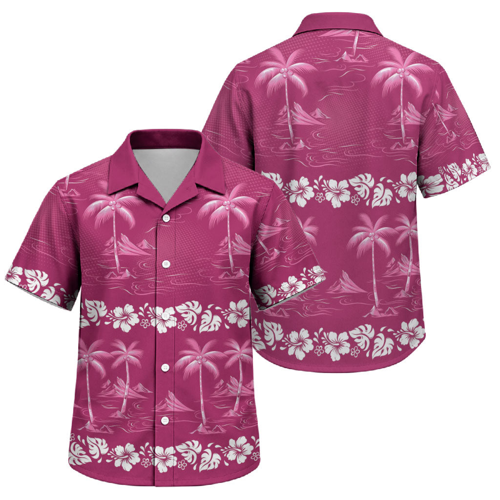Pink Hawaii Palm Tree Hibiscus Family Matching Tank Maxi Dress and Hawaiian Shirt Fantasy Summer Vibe LT01 Son's Shirt Pink - Polynesian Pride