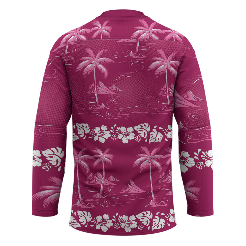 Pink Hawaii Palm Tree Hibiscus Hockey Jersey Fantasy Summer Vibe LT01 - Polynesian Pride