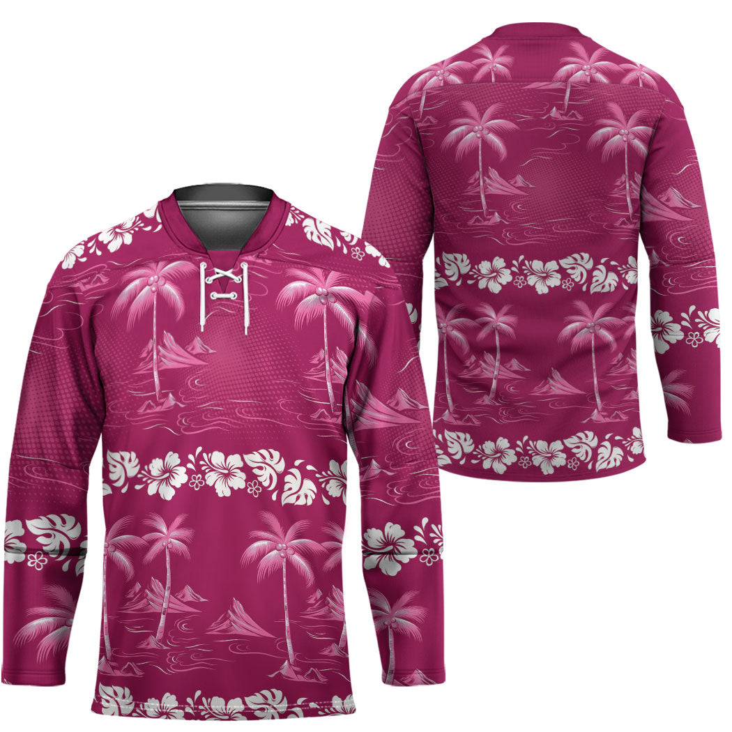 Pink Hawaii Palm Tree Hibiscus Hockey Jersey Fantasy Summer Vibe LT01 - Polynesian Pride