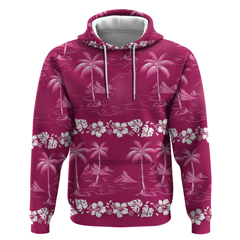 Pink Hawaii Palm Tree Hibiscus Hoodie Fantasy Summer Vibe
