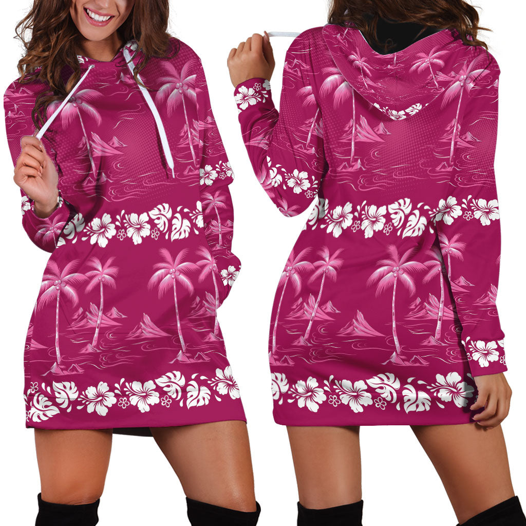 Pink Hawaii Palm Tree Hibiscus Hoodie Dress Fantasy Summer Vibe LT01 - Polynesian Pride