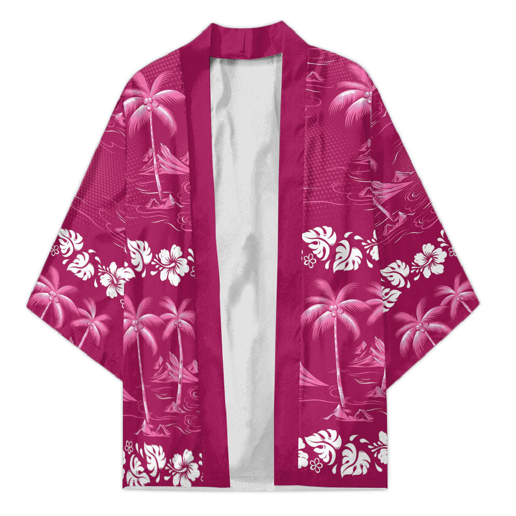 Pink Hawaii Palm Tree Hibiscus Kimono Fantasy Summer Vibe LT01 Unisex Pink - Polynesian Pride