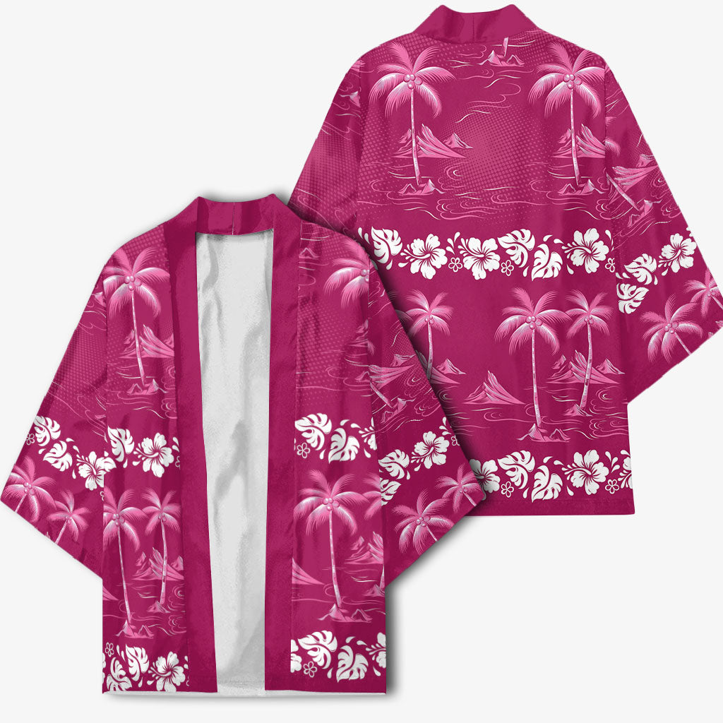 Pink Hawaii Palm Tree Hibiscus Kimono Fantasy Summer Vibe LT01 - Polynesian Pride