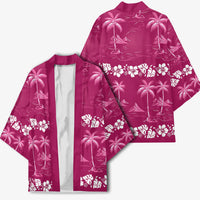 Pink Hawaii Palm Tree Hibiscus Kimono Fantasy Summer Vibe LT01 - Polynesian Pride