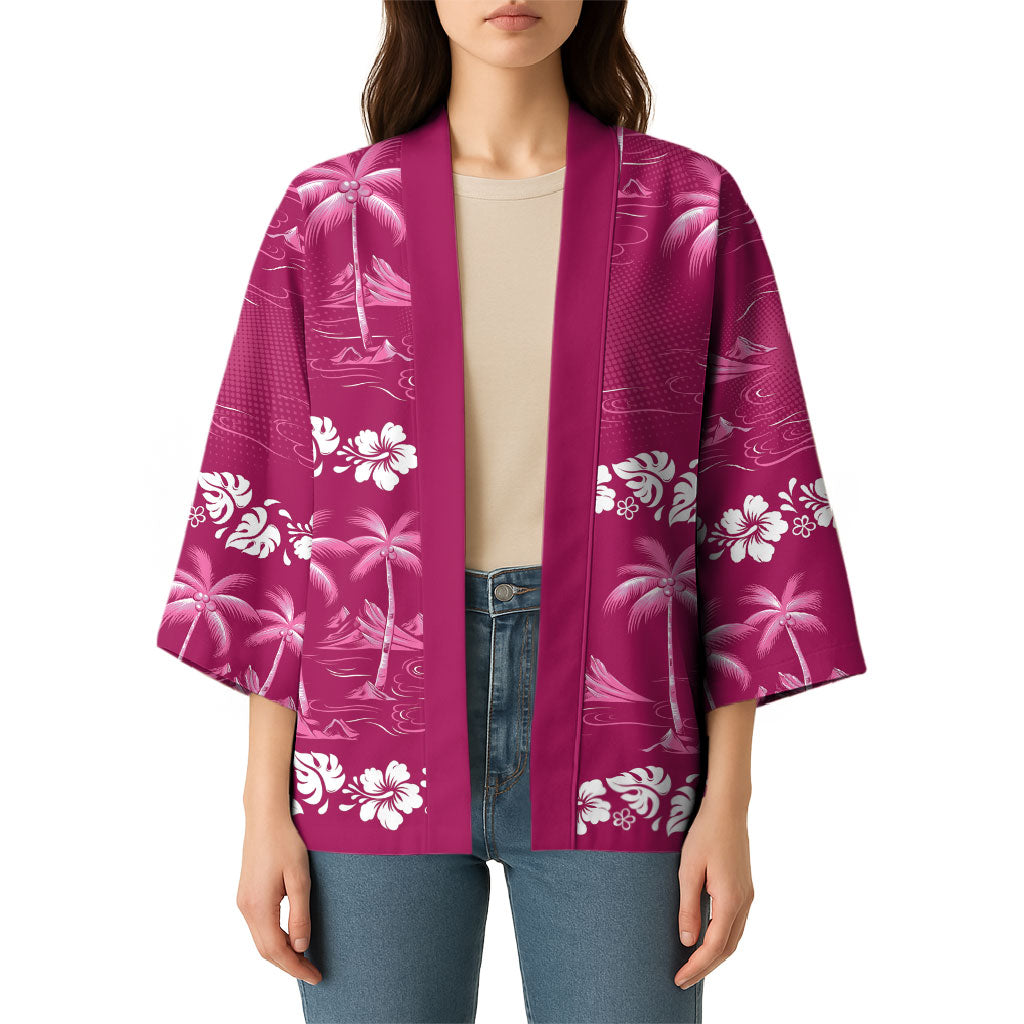 Pink Hawaii Palm Tree Hibiscus Kimono Fantasy Summer Vibe LT01 - Polynesian Pride