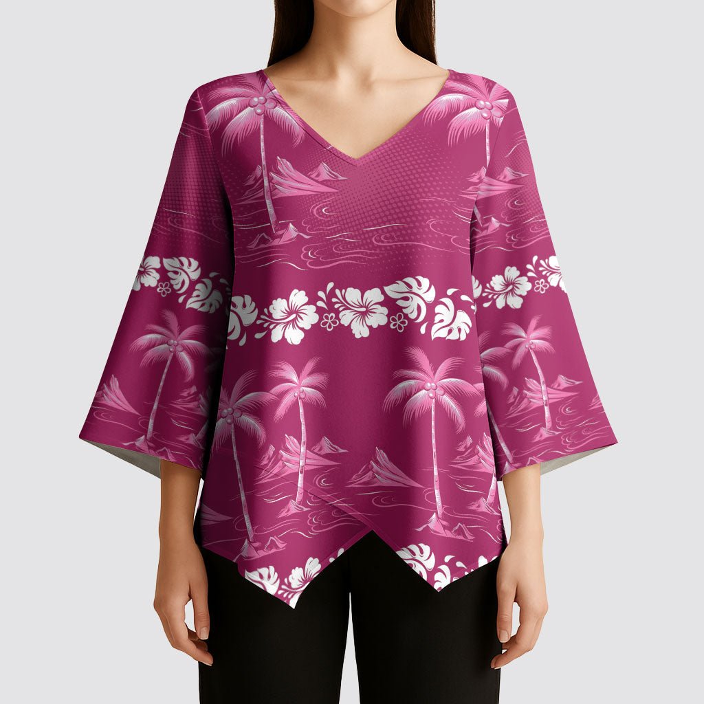 Pink Hawaii Palm Tree Hibiscus Kimono Sleeve Blouse Fantasy Summer Vibe LT01 - Polynesian Pride