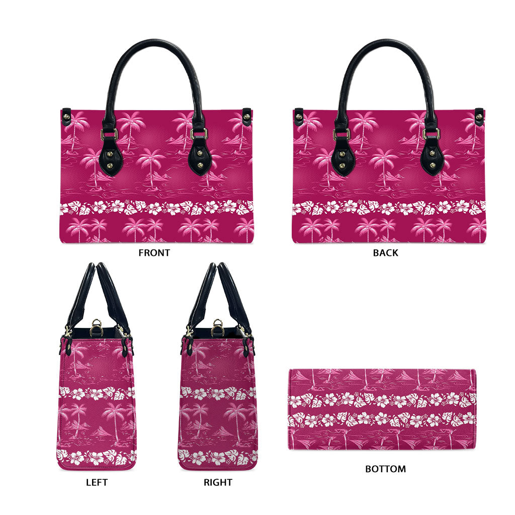 Pink Hawaii Palm Tree Hibiscus Leather Bag Fantasy Summer Vibe LT01 - Polynesian Pride