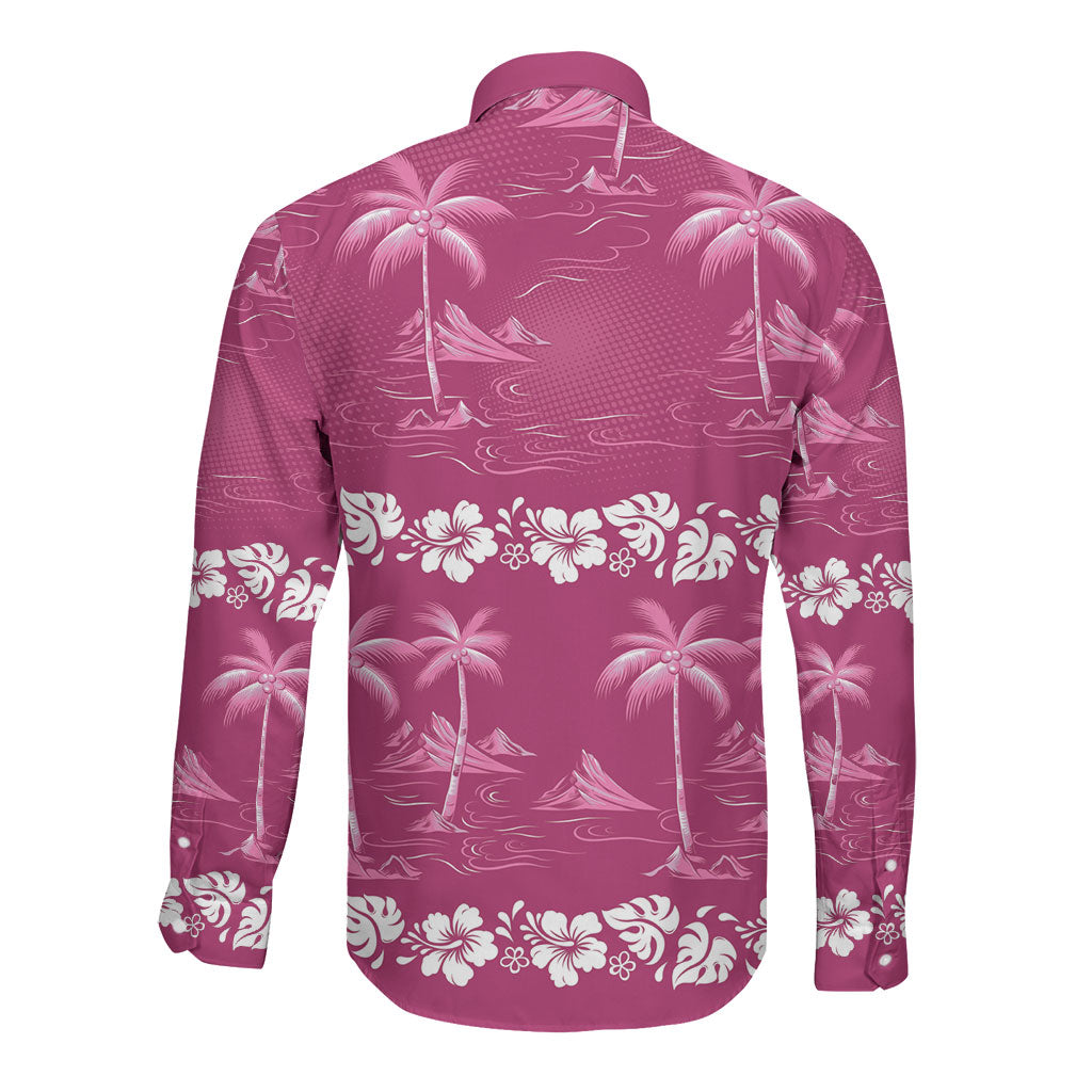 Pink Hawaii Palm Tree Hibiscus Long Sleeve Button Shirt Fantasy Summer Vibe LT01 - Polynesian Pride