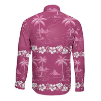 Pink Hawaii Palm Tree Hibiscus Long Sleeve Button Shirt Fantasy Summer Vibe LT01 - Polynesian Pride