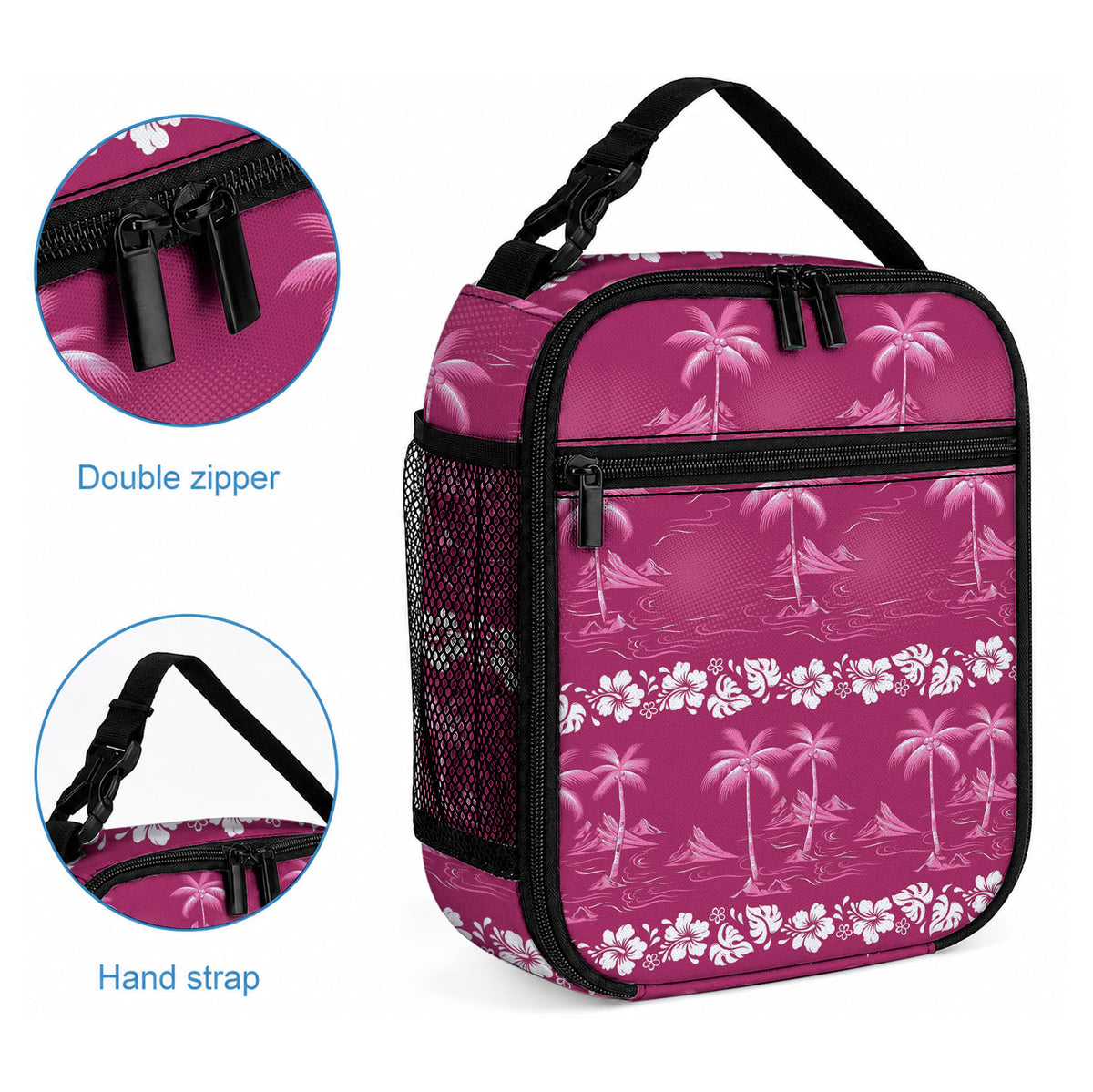Pink Hawaii Palm Tree Hibiscus Lunch Bag Fantasy Summer Vibe