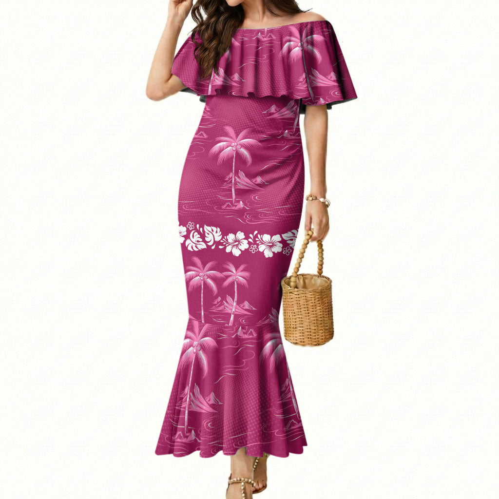 Pink Hawaii Palm Tree Hibiscus Mermaid Dress Fantasy Summer Vibe LT01 Women Pink - Polynesian Pride