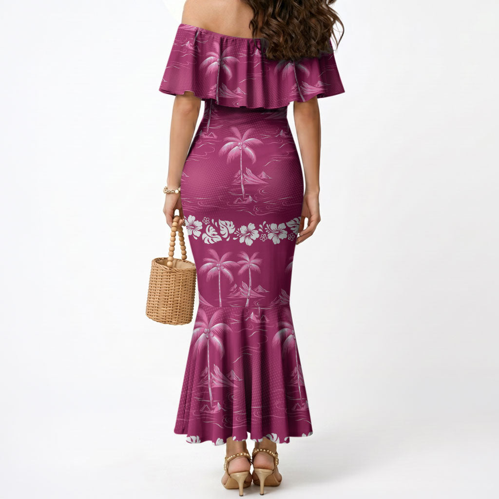 Pink Hawaii Palm Tree Hibiscus Mermaid Dress Fantasy Summer Vibe LT01 - Polynesian Pride