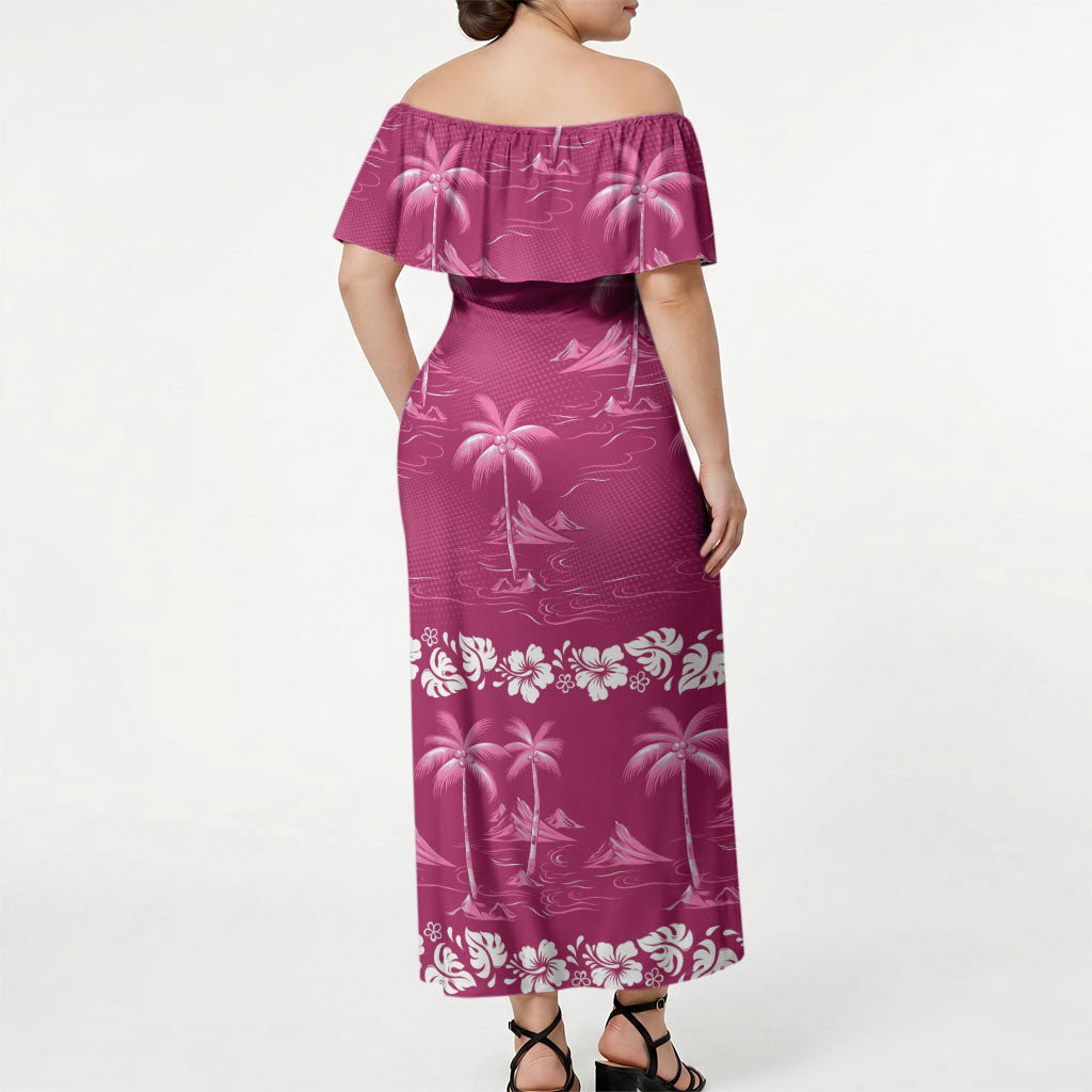 Pink Hawaii Palm Tree Hibiscus Off Shoulder Maxi Dress Fantasy Summer Vibe LT01 - Polynesian Pride