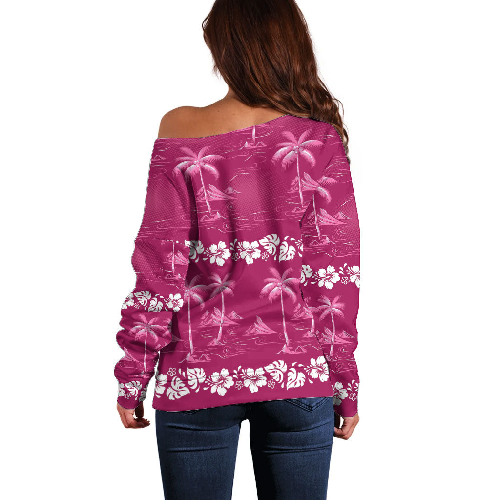 Pink Hawaii Palm Tree Hibiscus Off Shoulder Sweater Fantasy Summer Vibe LT01 - Polynesian Pride