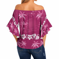 Pink Hawaii Palm Tree Hibiscus Off Shoulder Wrap Waist Top Fantasy Summer Vibe LT01 - Polynesian Pride