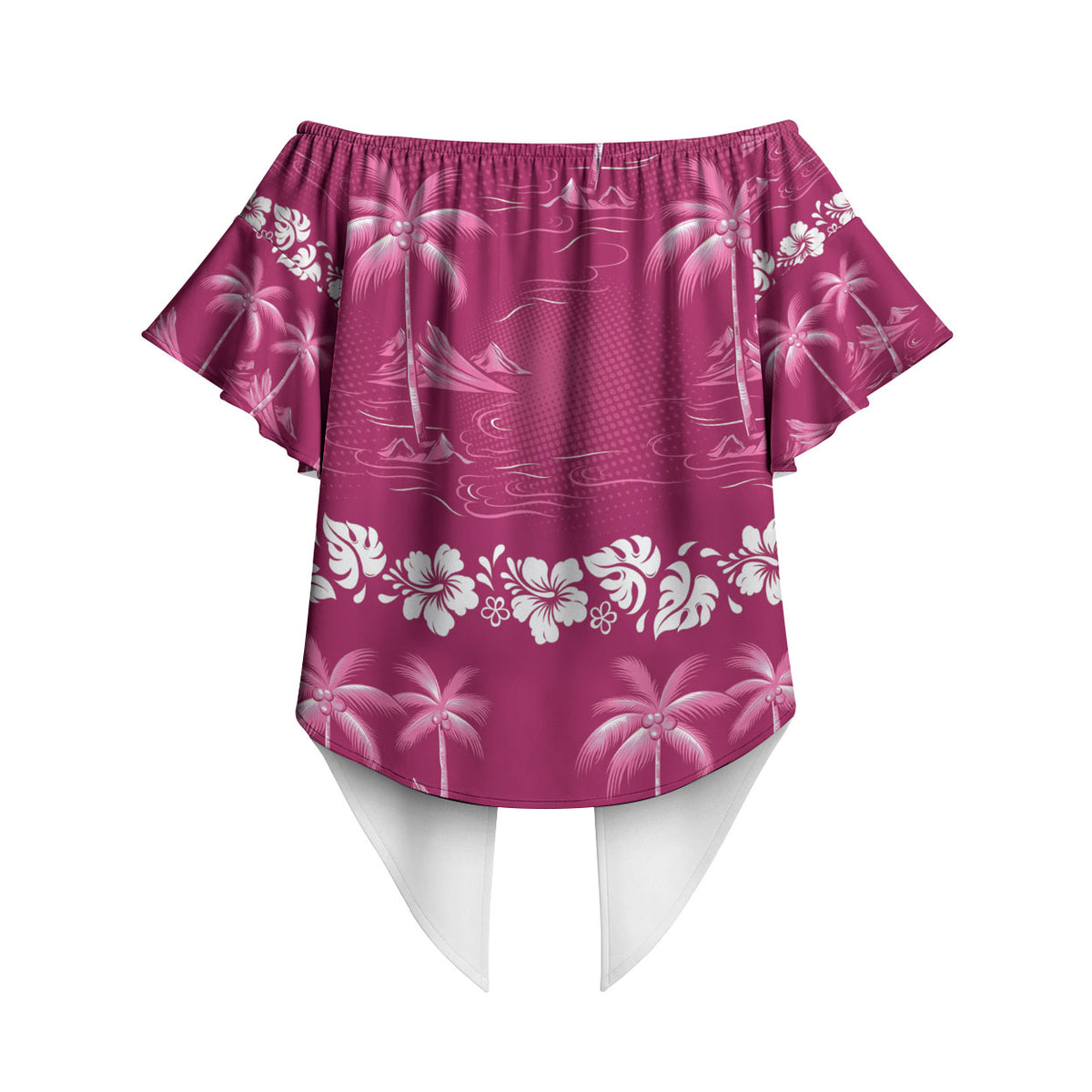Pink Hawaii Palm Tree Hibiscus Off Shoulder Wrap Waist Top Fantasy Summer Vibe LT01 - Polynesian Pride