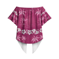 Pink Hawaii Palm Tree Hibiscus Off Shoulder Wrap Waist Top Fantasy Summer Vibe LT01 - Polynesian Pride