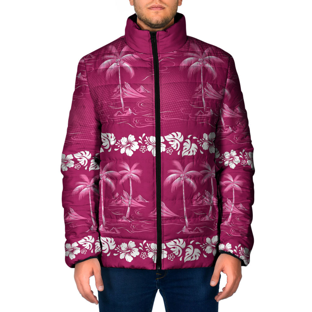 Pink Hawaii Palm Tree Hibiscus Padded Jacket Fantasy Summer Vibe
