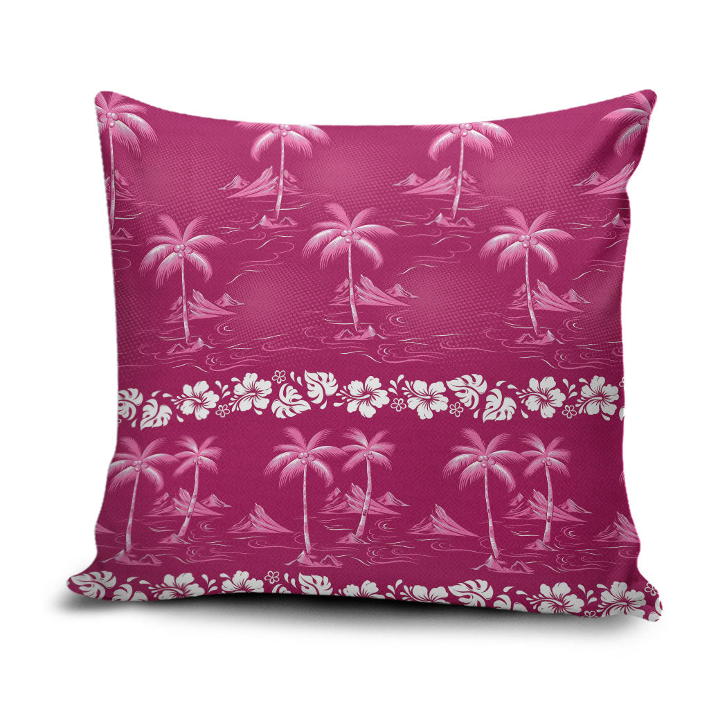 Pink Hawaii Palm Tree Hibiscus Pillow Cover Fantasy Summer Vibe LT01 Pink - Polynesian Pride