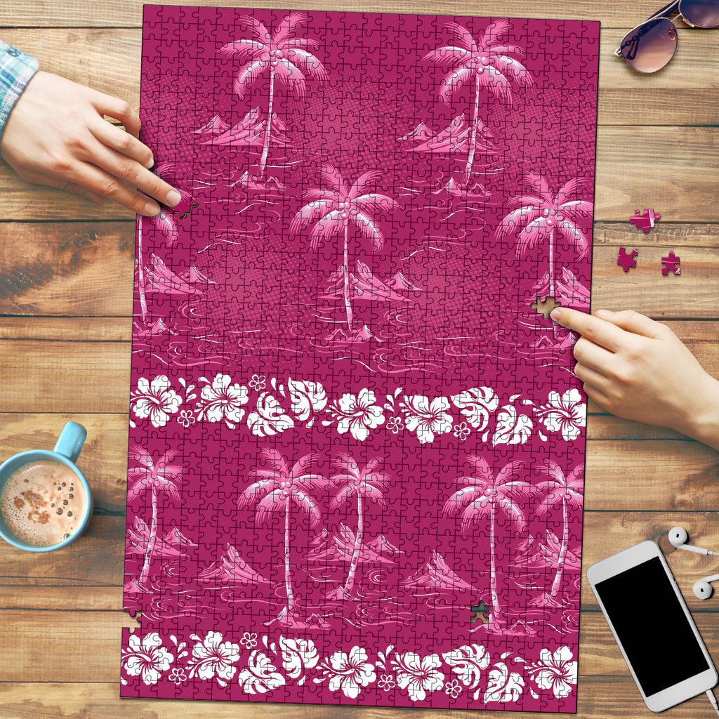 Pink Hawaii Palm Tree Hibiscus Puzzle Fantasy Summer Vibe