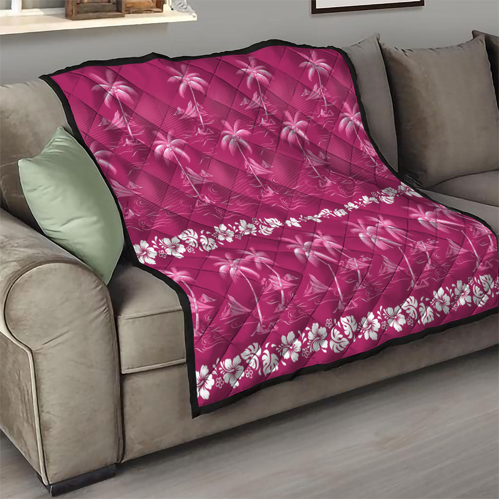Pink Hawaii Palm Tree Hibiscus Quilt Fantasy Summer Vibe LT01 - Polynesian Pride
