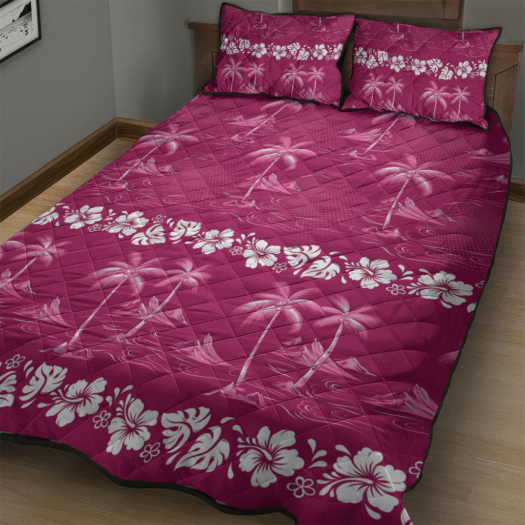 Pink Hawaii Palm Tree Hibiscus Quilt Bed Set Fantasy Summer Vibe LT01 - Polynesian Pride