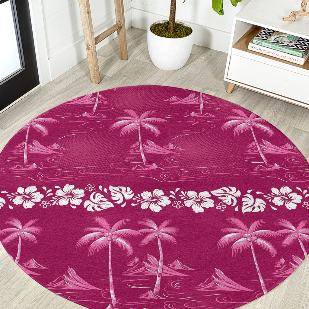 Pink Hawaii Palm Tree Hibiscus Round Carpet Fantasy Summer Vibe LT01 Pink - Polynesian Pride