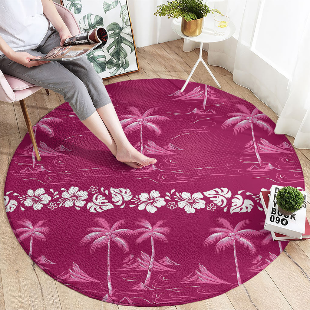Pink Hawaii Palm Tree Hibiscus Round Carpet Fantasy Summer Vibe LT01 - Polynesian Pride