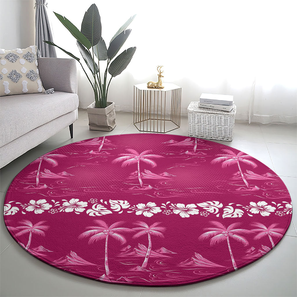 Pink Hawaii Palm Tree Hibiscus Round Carpet Fantasy Summer Vibe LT01 - Polynesian Pride