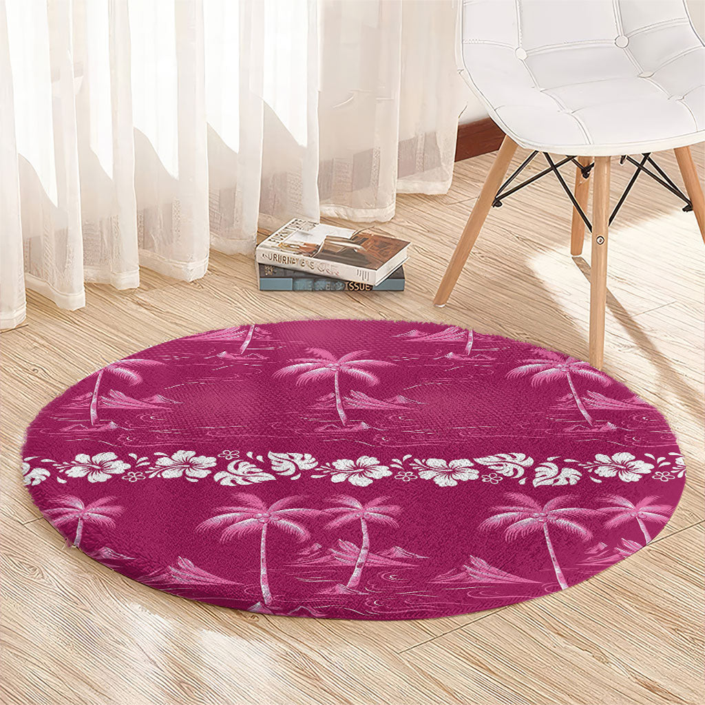 Pink Hawaii Palm Tree Hibiscus Round Carpet Fantasy Summer Vibe LT01 - Polynesian Pride