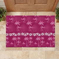 Pink Hawaii Palm Tree Hibiscus Rubber Doormat Fantasy Summer Vibe LT01 Pink - Polynesian Pride