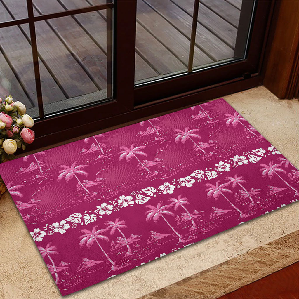 Pink Hawaii Palm Tree Hibiscus Rubber Doormat Fantasy Summer Vibe LT01 - Polynesian Pride